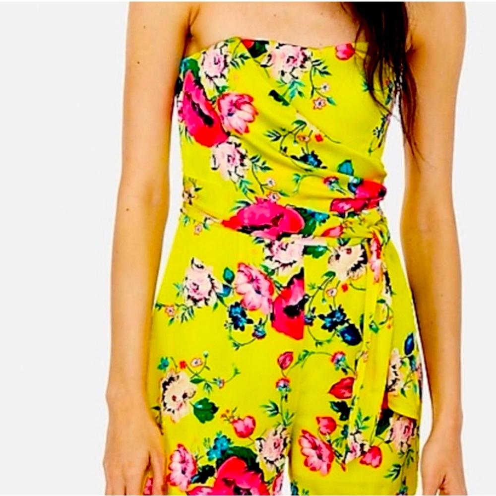 Strapless yellow floral romper